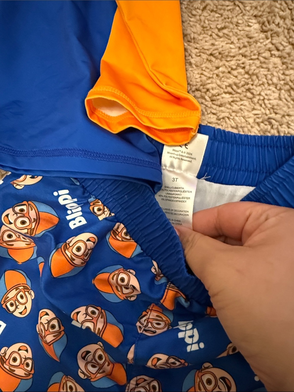 Blippi Kids Orange & Blue Long-Sleeve Rashguard and swim trunks set size 3T - Picture 6 of 6
